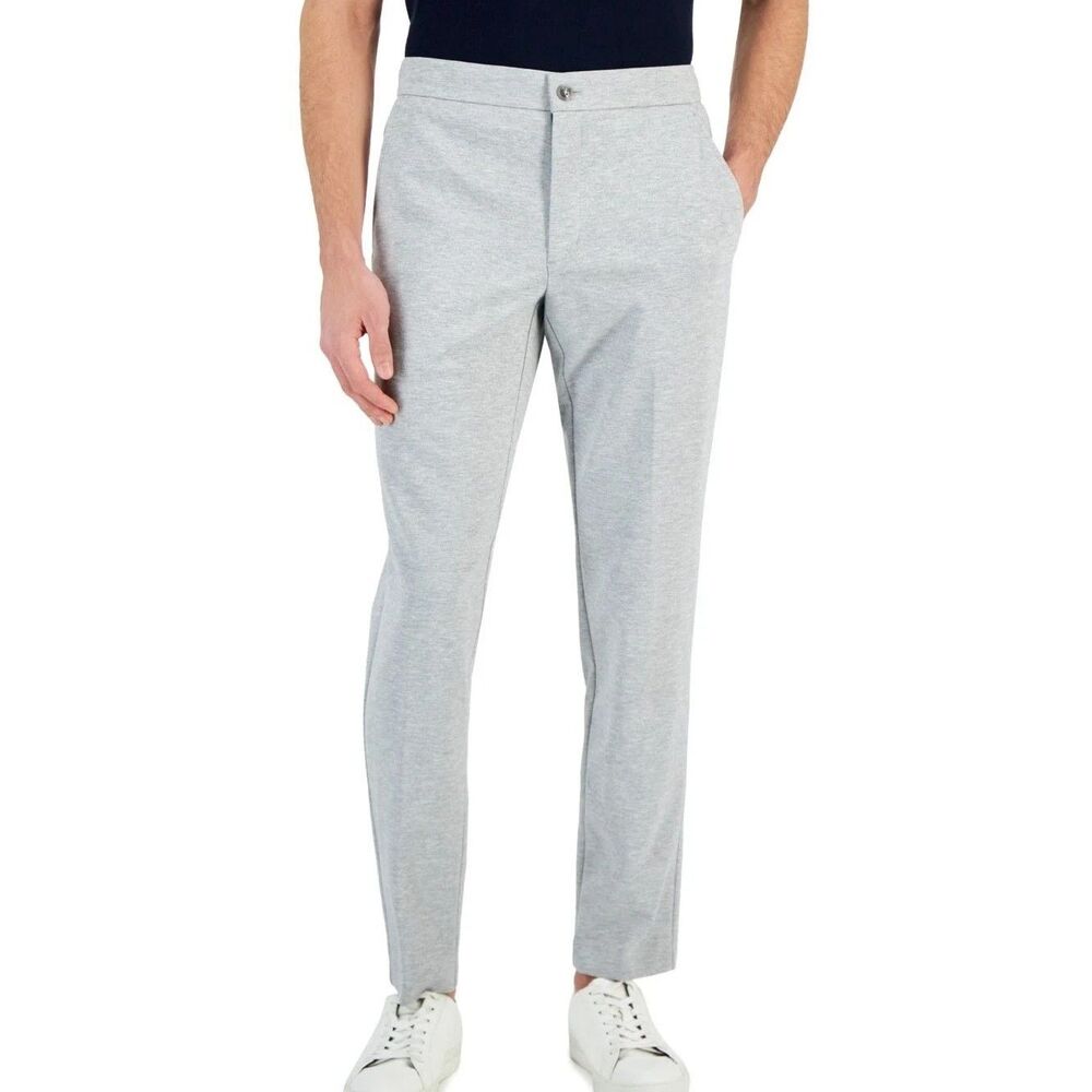 ALFANI Pants Mens 40x30 Grey Stretch Knit Drawstring Trousers Smart Casual